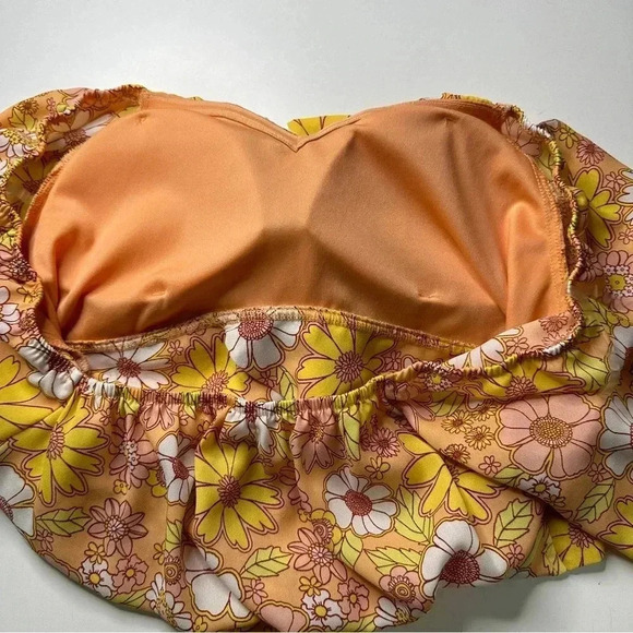 Madden NYC Juniors Floral Crop Top XL Yellow Orange Cropped Back Tie Long Sleeve - Picture 8 of 15